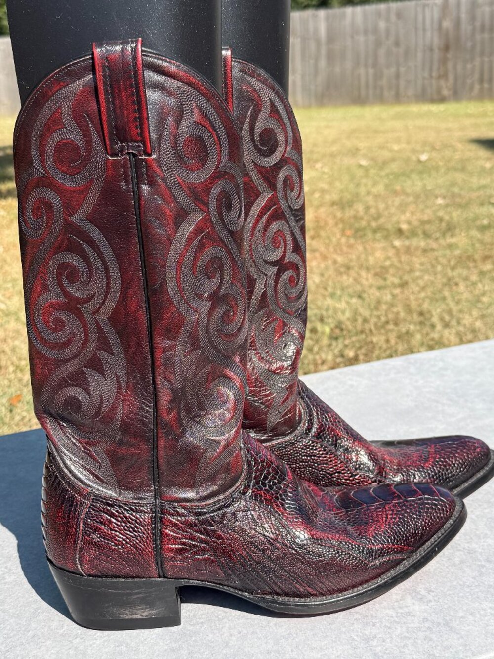 Dan Post Mens 9 Red Black Lizard Cowboy Boots Western Y2K Ranchcore Retro 4258